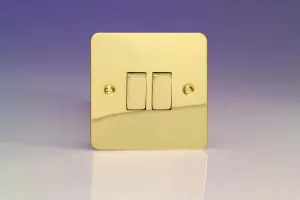 Varilight Ultra Flat Plate Polished Brass 2-Gang Light Switch XFV2D