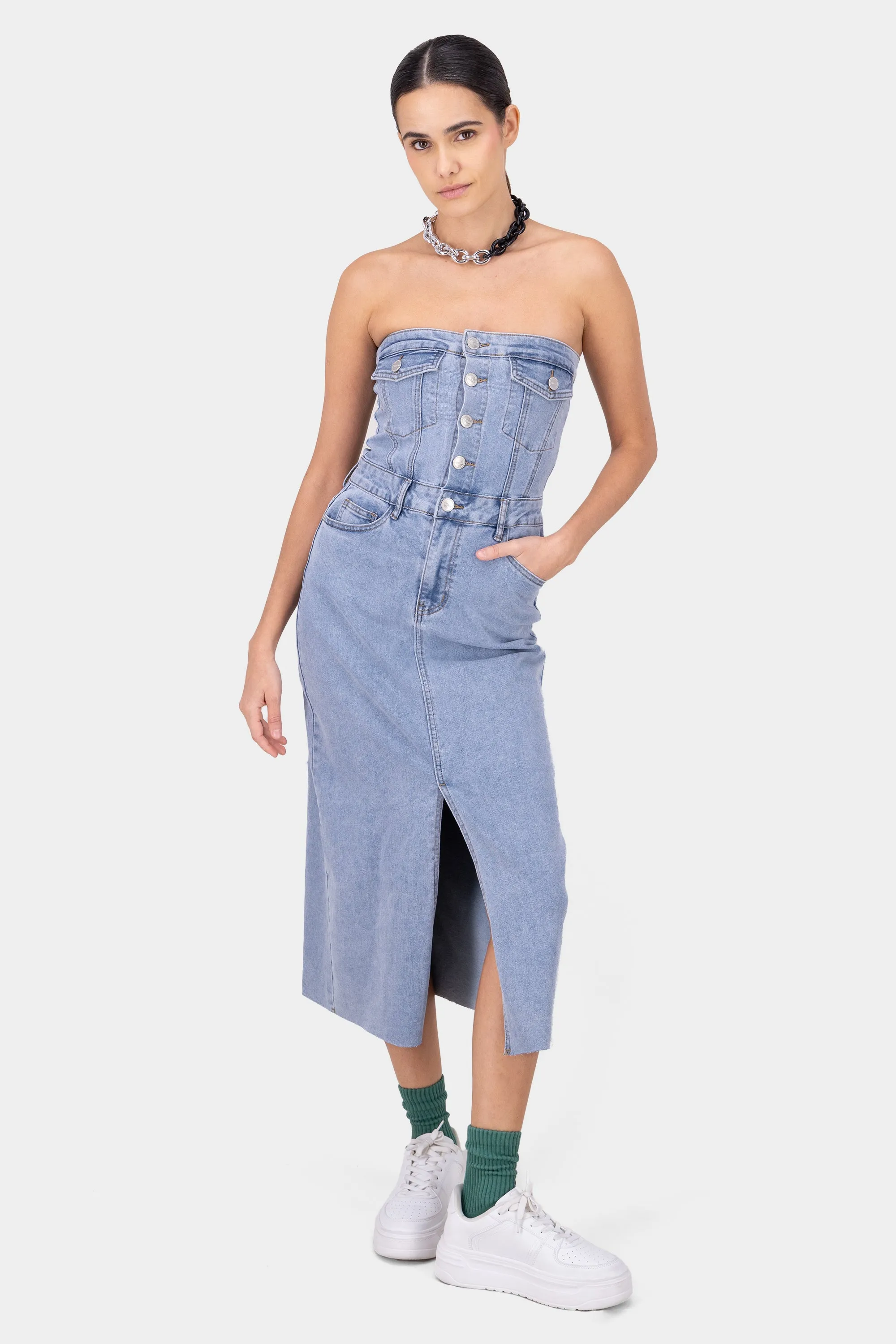 Vestido Denim Strapless
