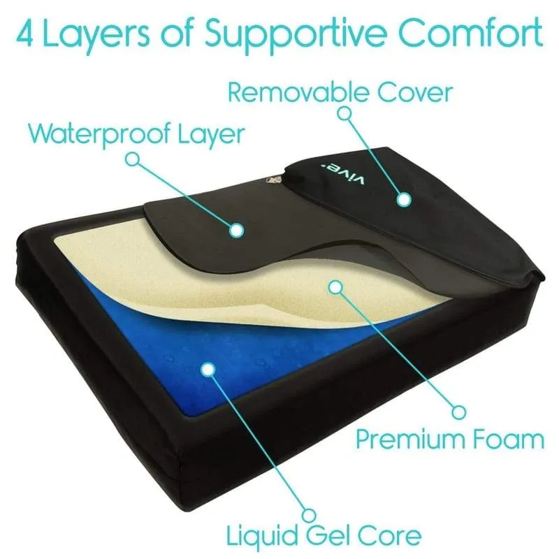 Vive Wheelchair Gel Seat Cushion - Back Support Comfort and Pain Relief