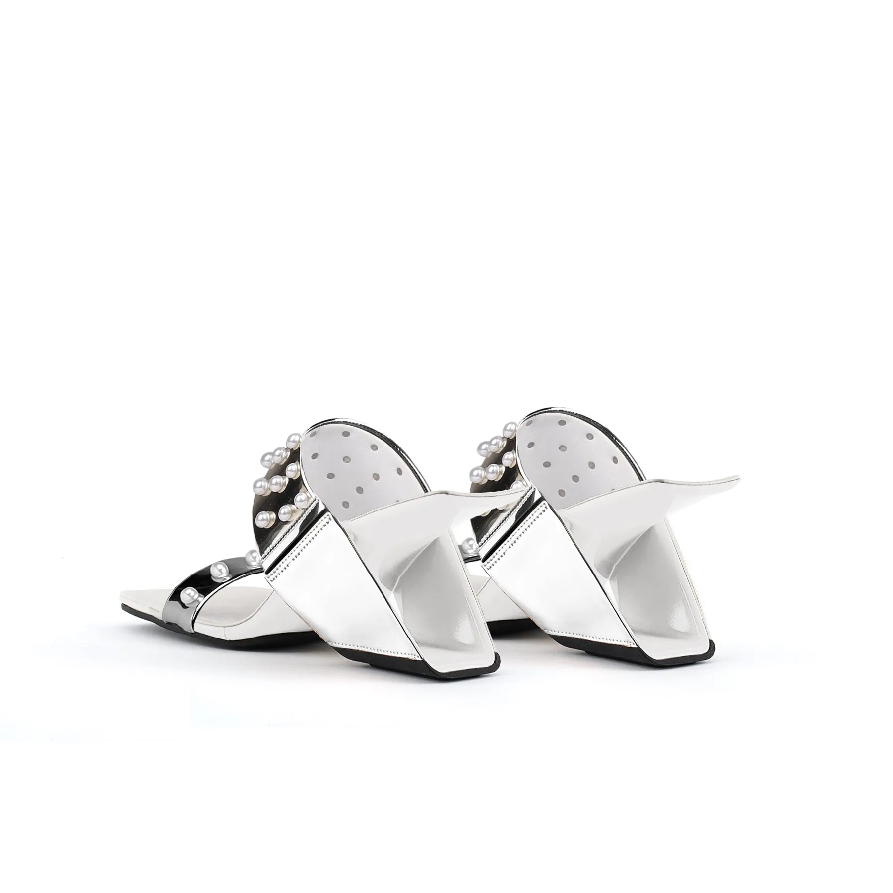 Viviane Pearl Inlay Leather Heeled Sandal - Silver