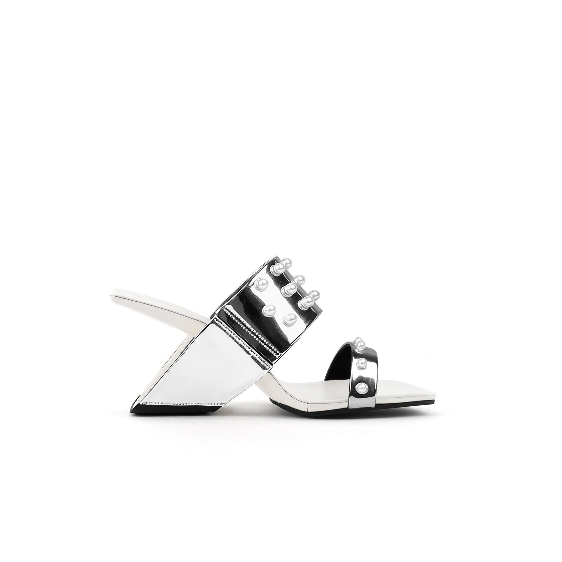 Viviane Pearl Inlay Leather Heeled Sandal - Silver