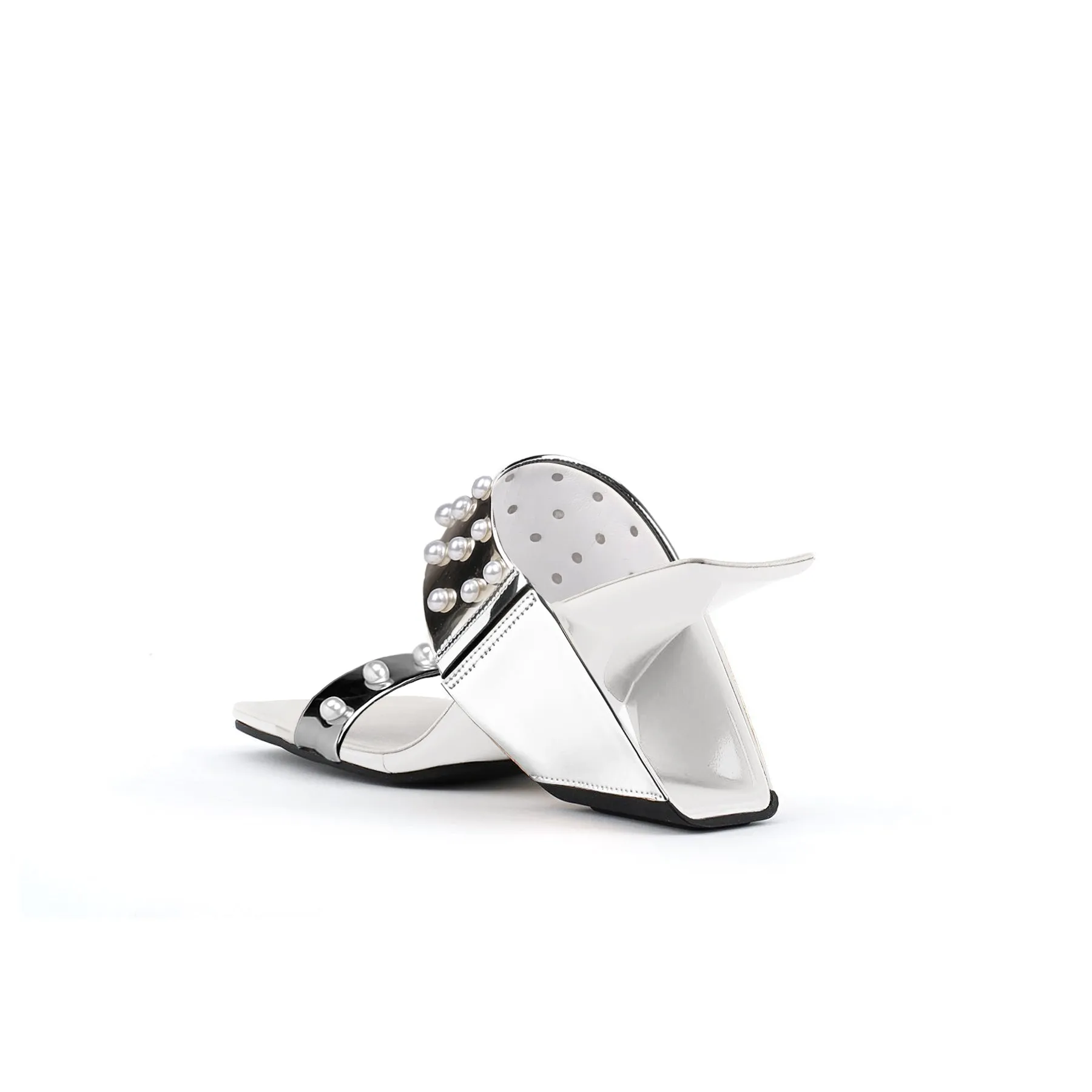 Viviane Pearl Inlay Leather Heeled Sandal - Silver