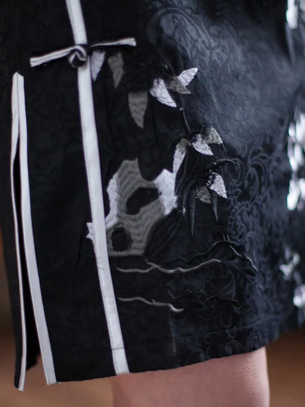 watercolor floral embroidery Chi-Pao dress