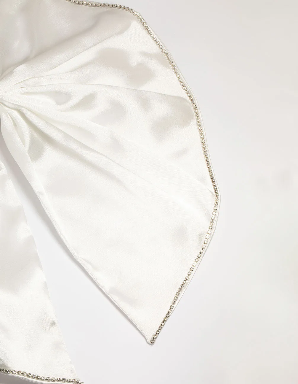 White Fabric Diamante Edge Cascading Bow Clip