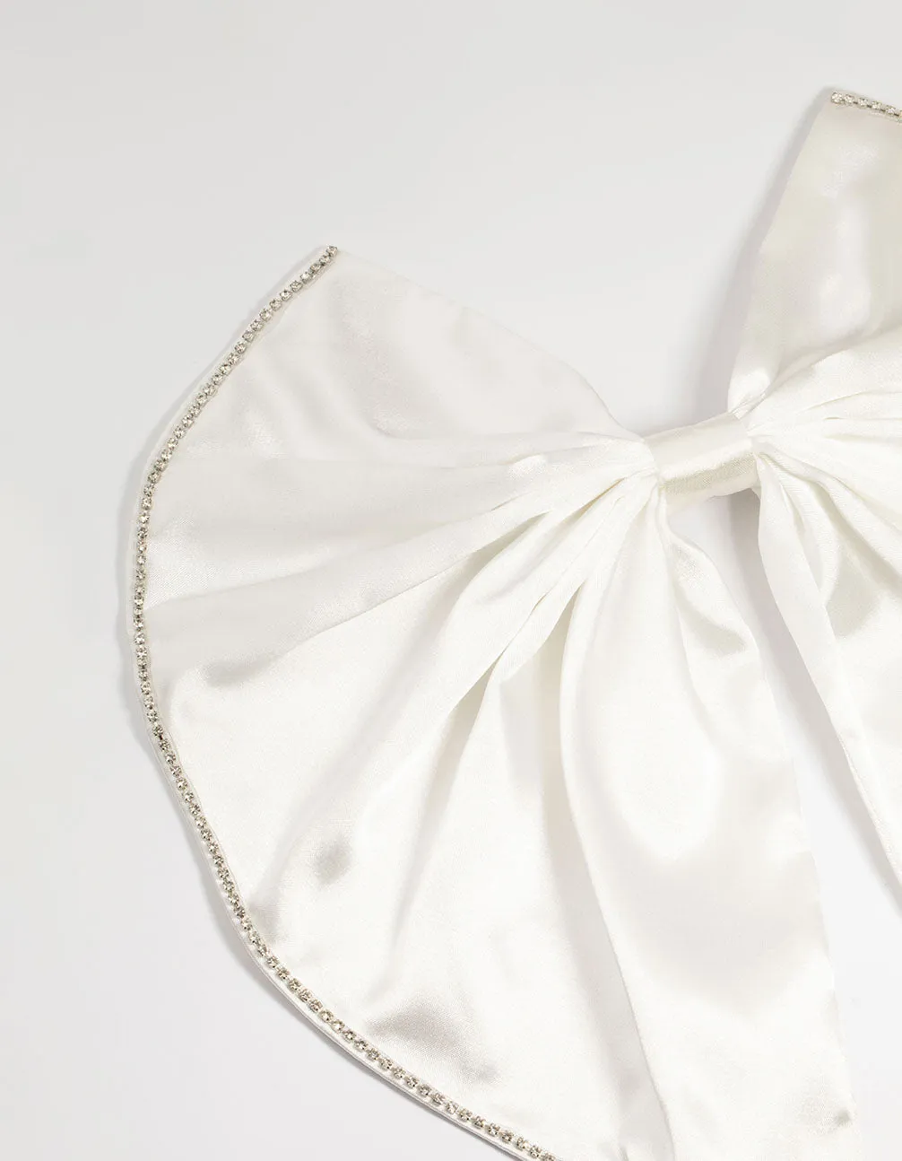 White Fabric Diamante Edge Cascading Bow Clip