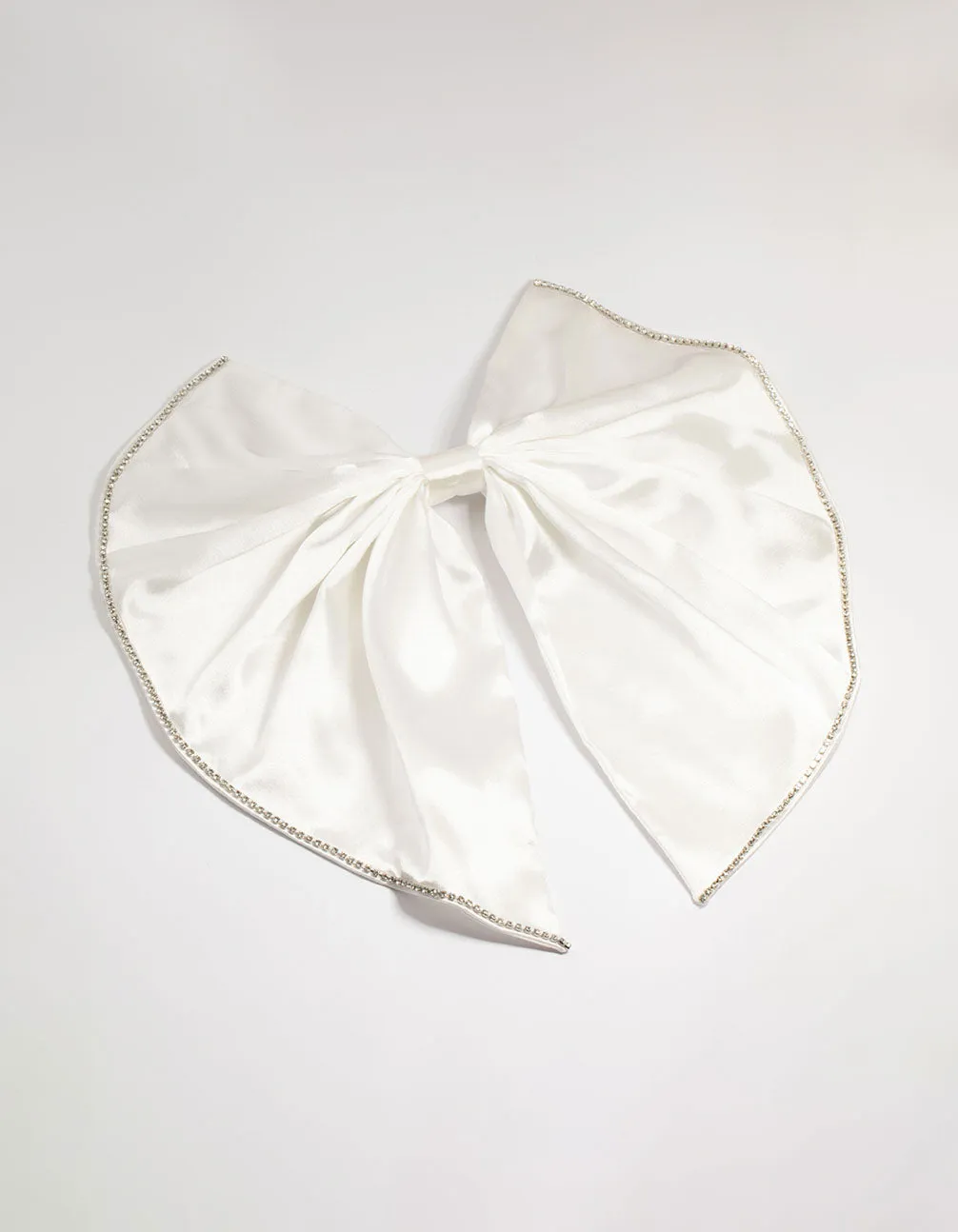 White Fabric Diamante Edge Cascading Bow Clip