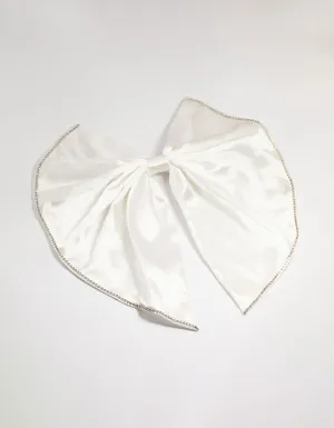 White Fabric Diamante Edge Cascading Bow Clip
