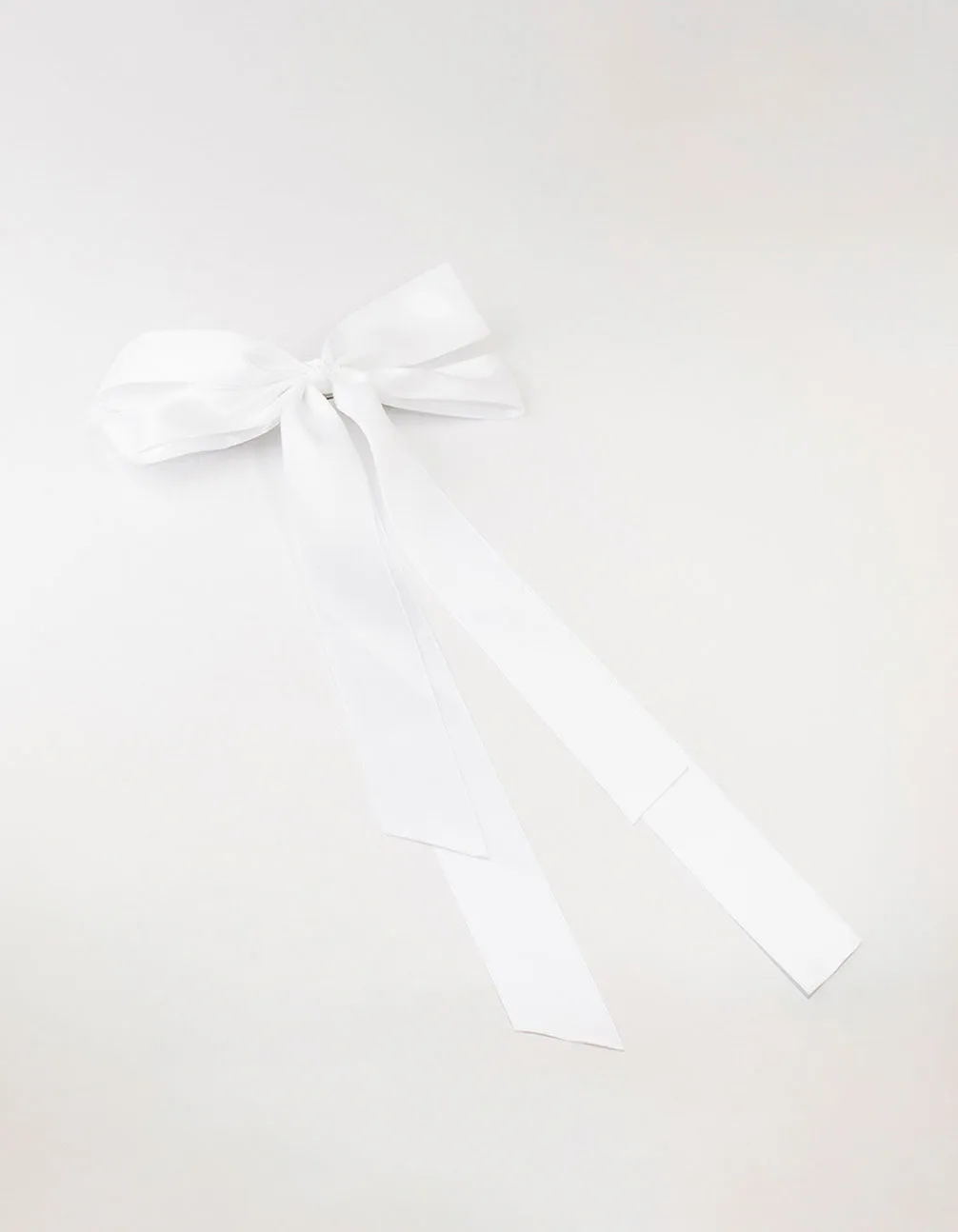 White Fabric Oversized Ribbon Bow Clip