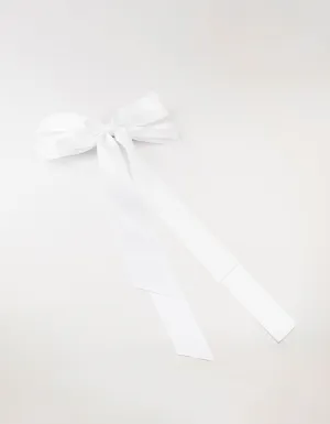 White Fabric Oversized Ribbon Bow Clip