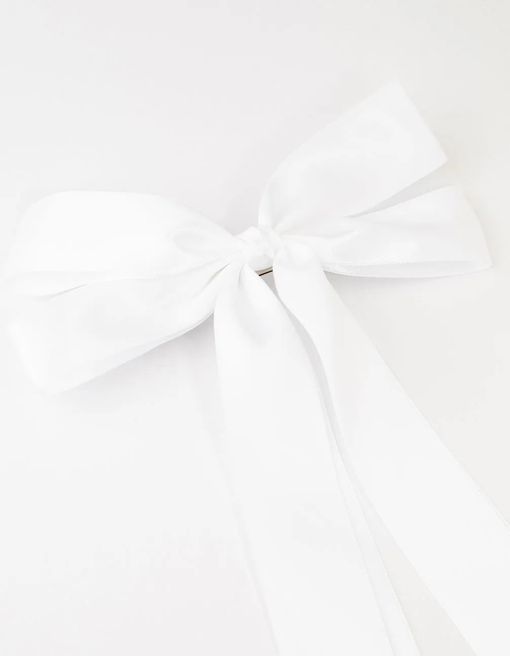 White Fabric Oversized Ribbon Bow Clip