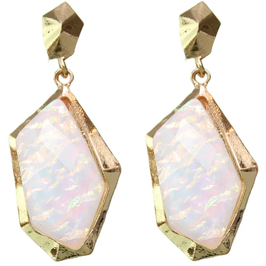 White Iridescent Faux Gemstone Post Earrings