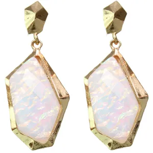 White Iridescent Faux Gemstone Post Earrings