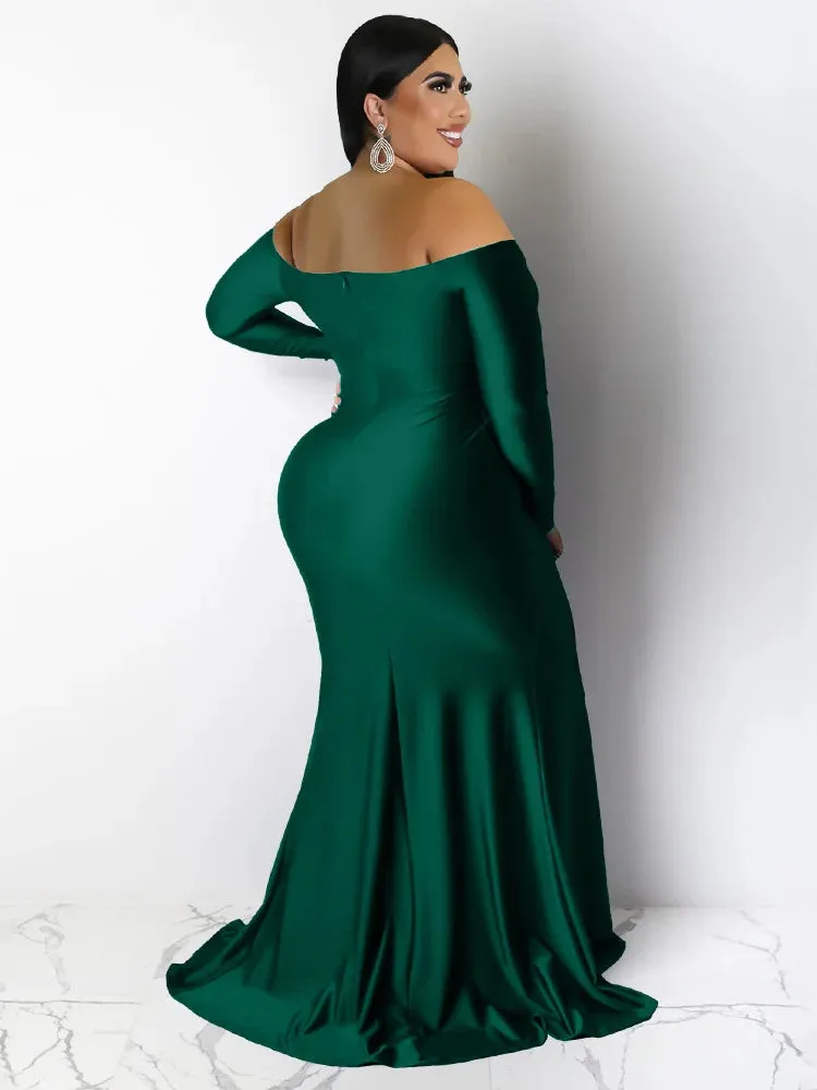 Women Off Shoulder V Neck Slip Hem Elegant Birthday Outfit Maxi Dress