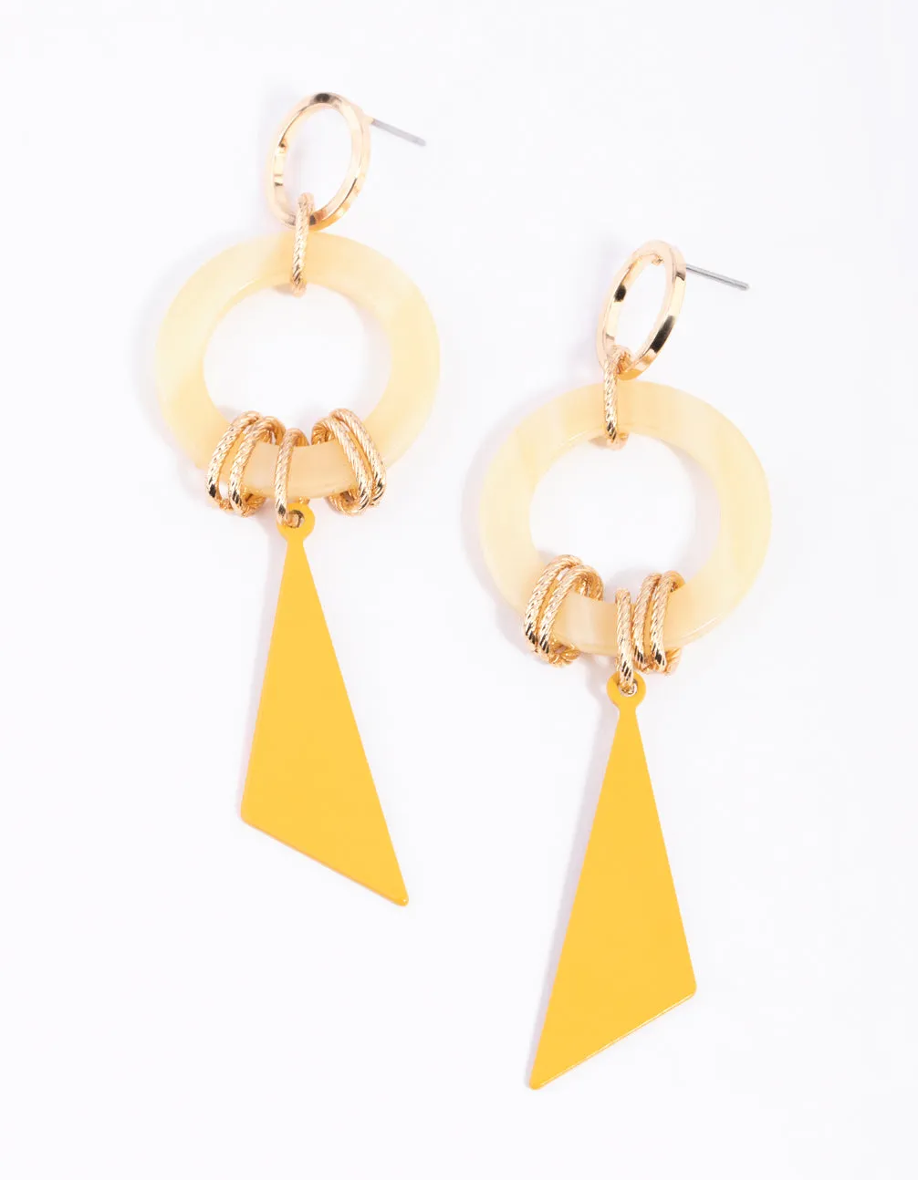 Yellow Circle & Triangle Drop Earrings